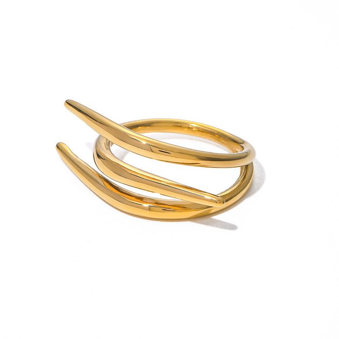 18K Gold Stainless Steel Geometric Ring with Wave Pattern