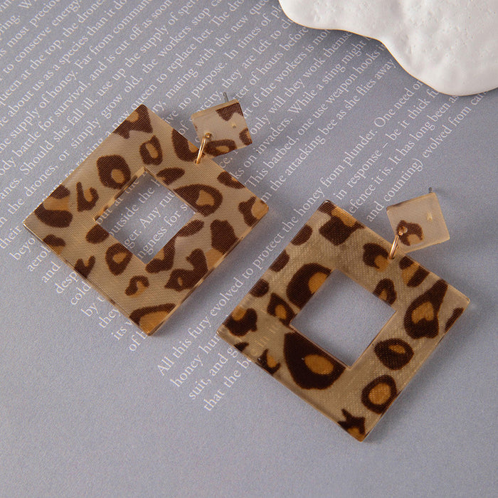 Geometric square leopard print earrings personality fashion all-match ethnic style earrings