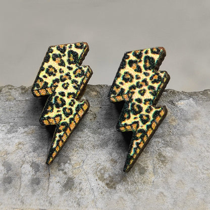 Leopard print horseshoe wooden earrings