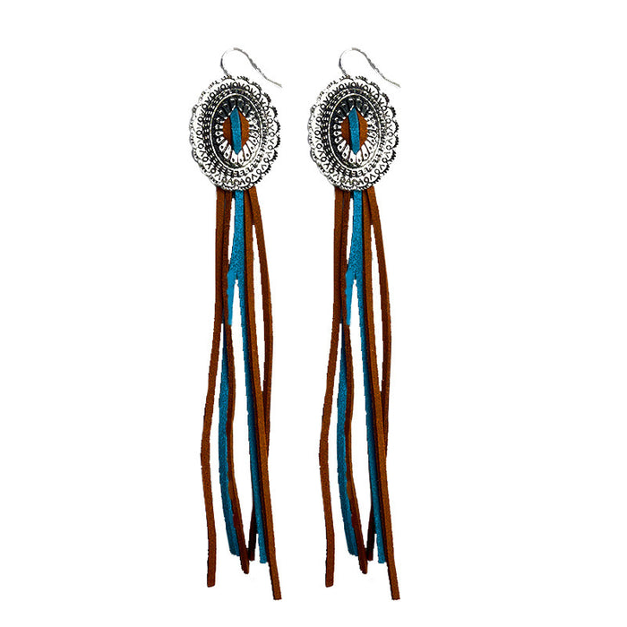 Vintage Ethnic Bohemian Tassel Earrings with Western Patchwork Design