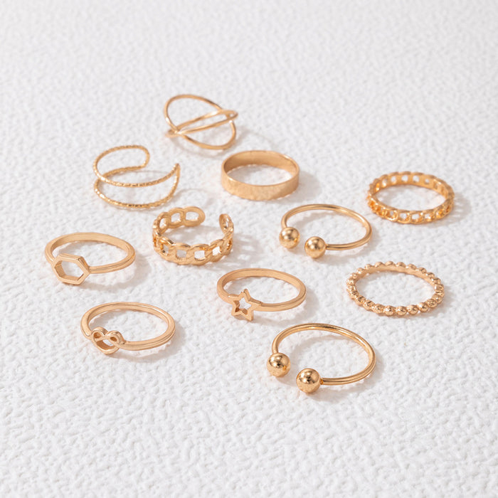 Star Heart Geometric Twist Ring 11-piece Set