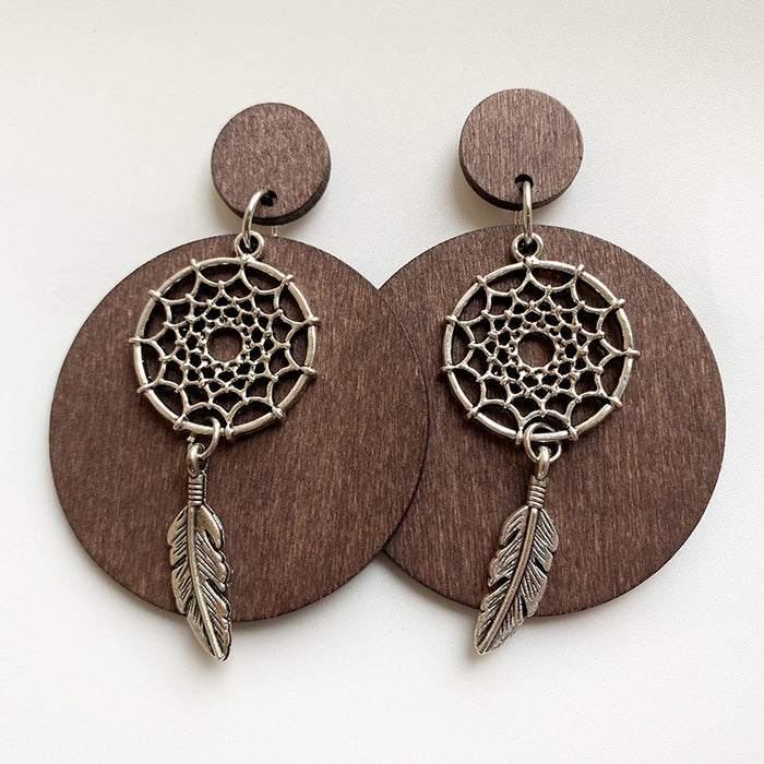 Wooden dream catcher earrings