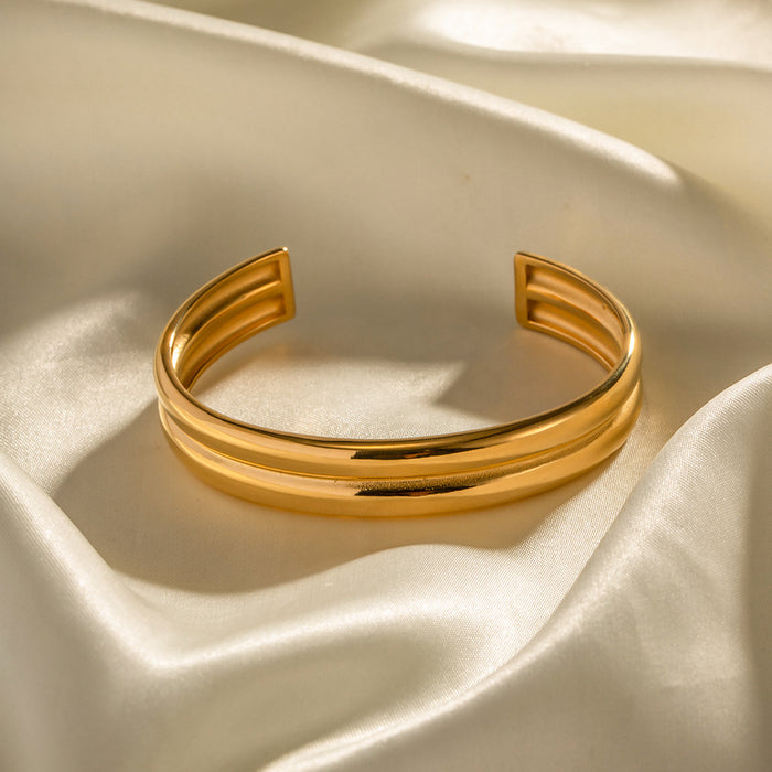 18K Gold Plated Stainless Steel Double Layer Exaggerated Cuff Bracelet - Fashion Jewelry for Women