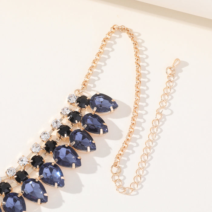 Vintage Rhinestone Necklace - Royal Blue Sapphire Choker for Women
