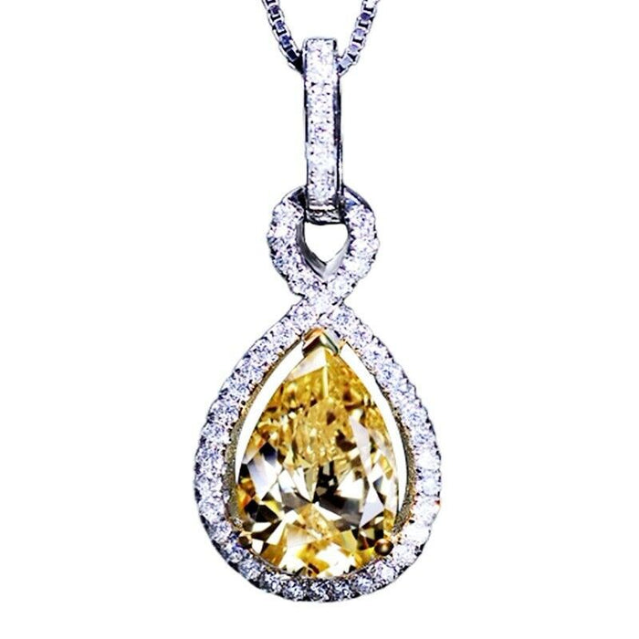 Yellow pear-shaped teardrop zircon necklace, women's clavicle chain