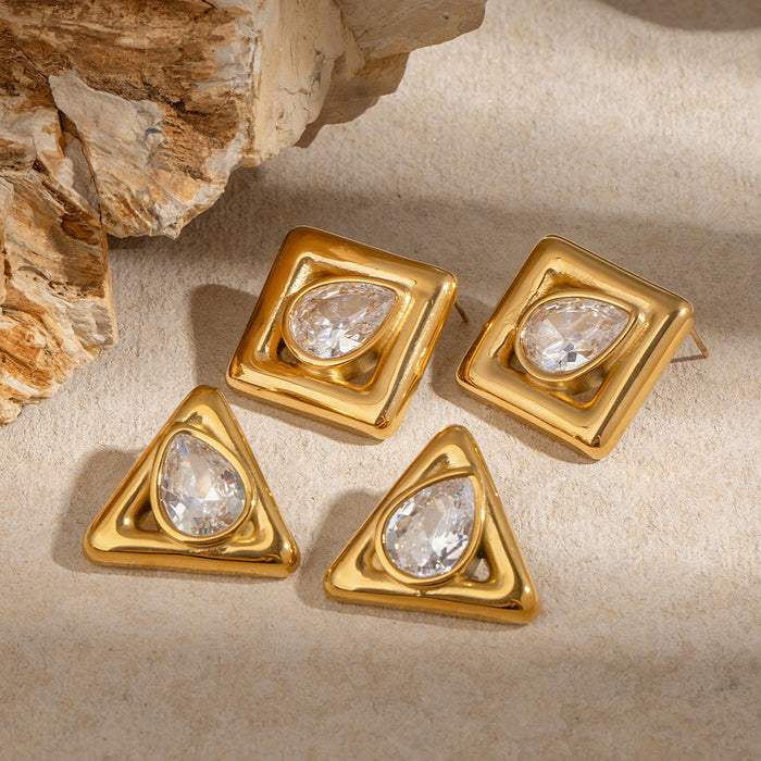 White zircon square earrings, simple and exquisite earrings, light luxury foreign trade