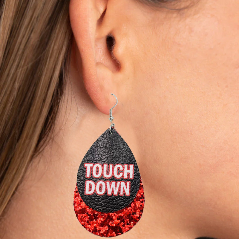 Sports Glitter Leather Earrings with School Spirit Double Layer Design