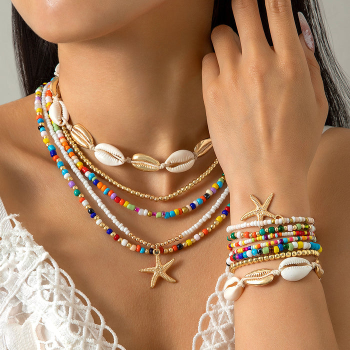 Bohemian Shell and Starfish Bracelet Set – Beach-Inspired Seven-Piece Jewelry