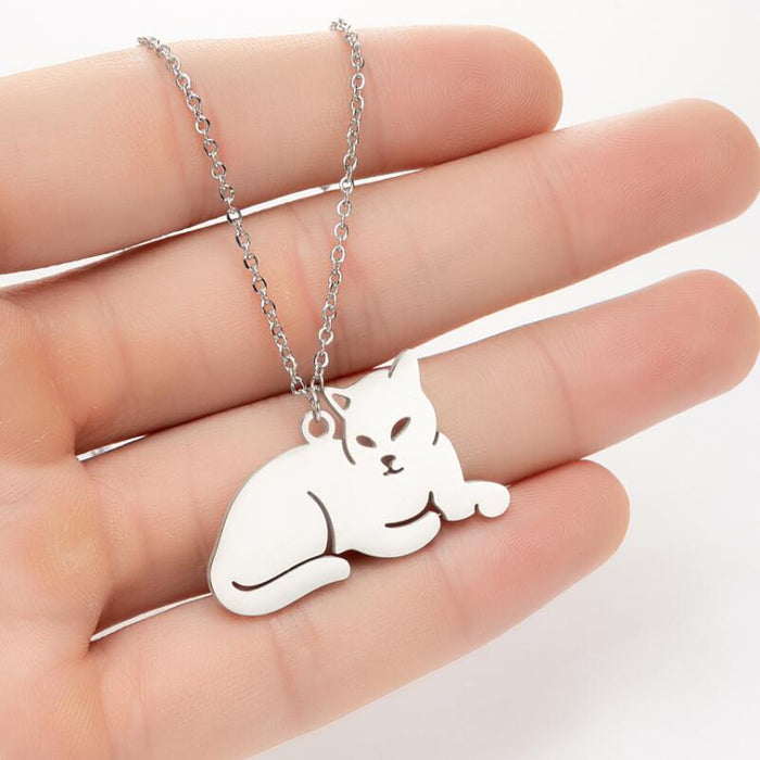 Lying cat pendant necklace, forest sweet small animal ladies necklace ins style wholesale