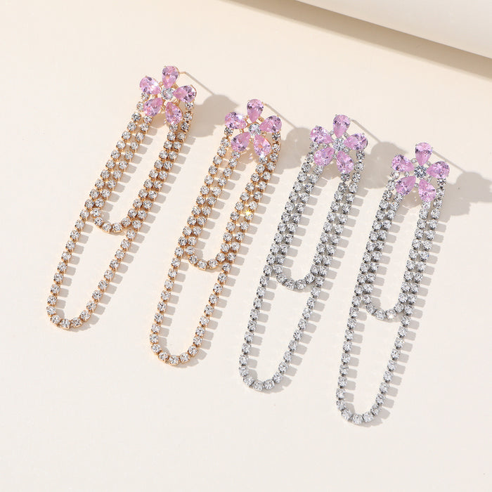 S925 Silver Needle Floral Earrings - Pink Zircon Jewelry for a Romantic Look