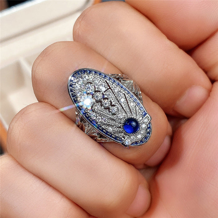 Vintage hollow palace style royal blue ring wedding anniversary gift