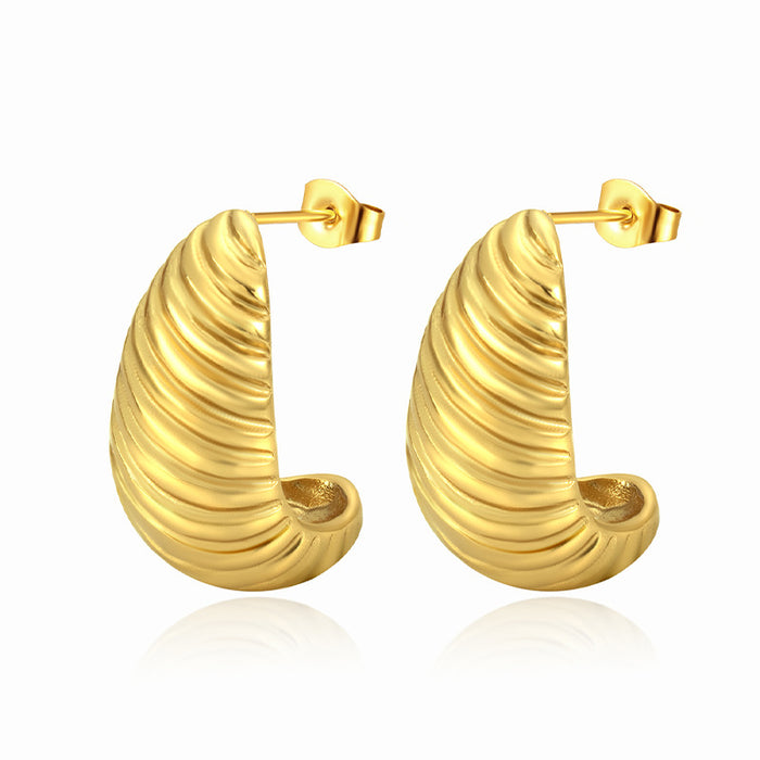 Cold style hollow C-shaped earrings hand-polished 18K gold-plated stainless steel