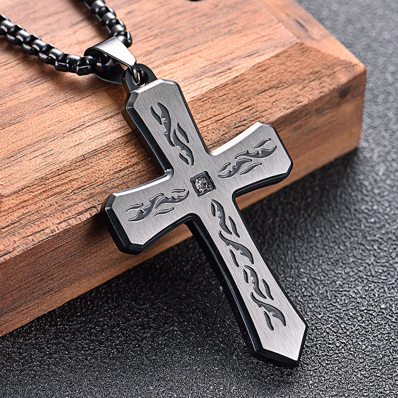 Creative corrosion three-color stainless steel cross pendant - wallojewerly 