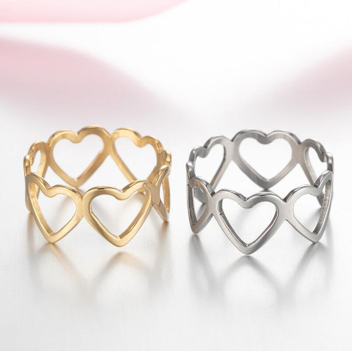 Love hollow rings, wholesale of women's open stainless steel simple rings