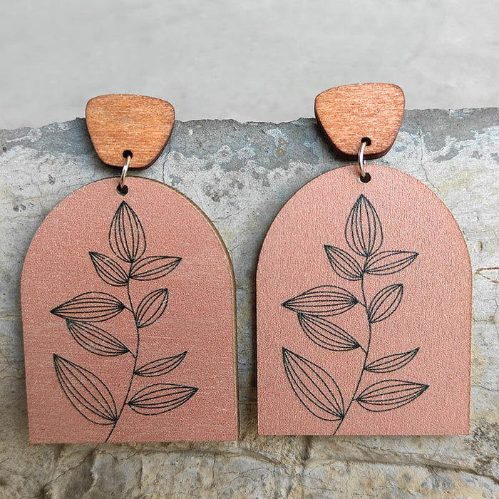 Wooden semicircular earrings