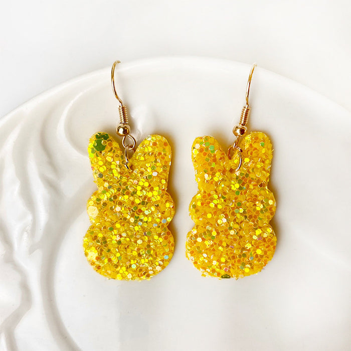 Easter Bunny Earrings with Colorful Glitter Design