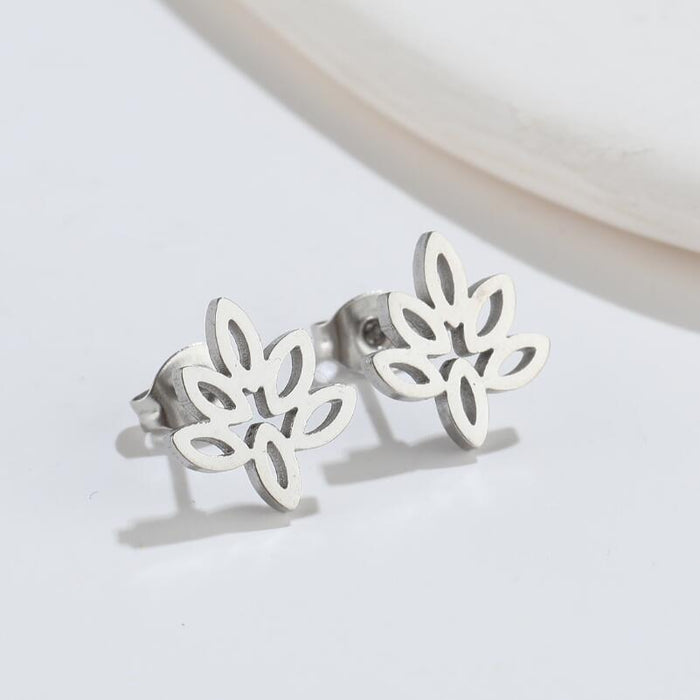 Tree of Life and Maple Leaf Stainless Steel Stud Earrings - Vintage-Inspired Jewelry