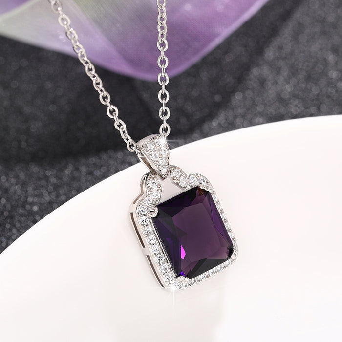 Large rectangular zircon pendant, personalized full diamond women's clavicle chain