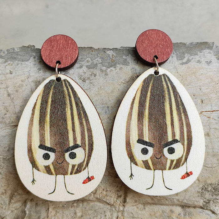 Wooden Egg Earrings with Glasses for School Season