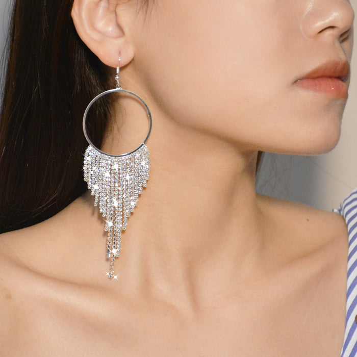 Round Tassel Earrings - Full Rhinestone Jewelry for a Chic Look