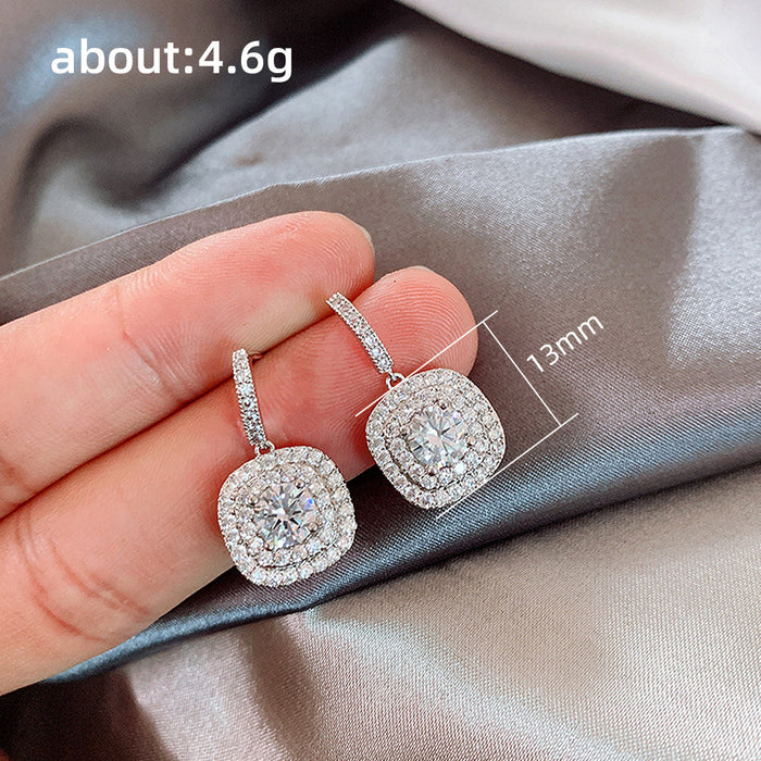 Classic Four-claw Square Diamond Stud Earrings