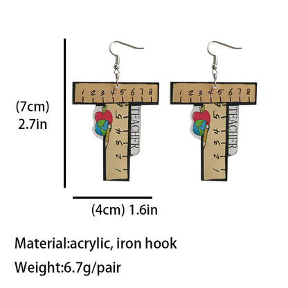 Leopard Print Teacher Earrings with Apple, Rainbow, and Pencil Designs