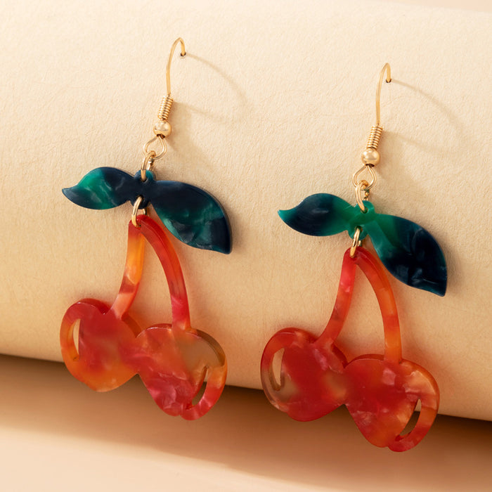 Resin coconut palm ear hook geometric cherry earrings