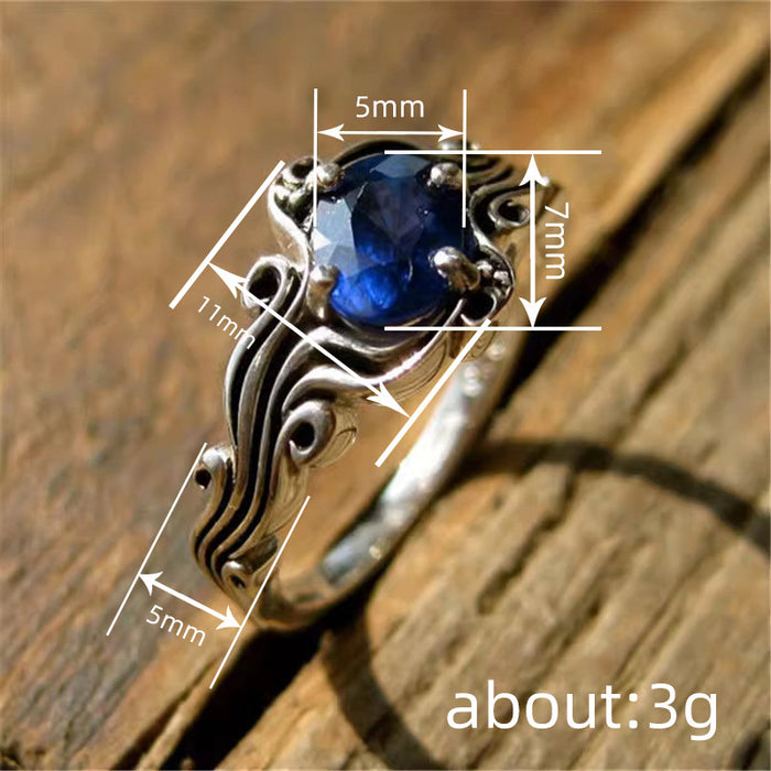 Imitation sapphire wave retro new Chinese style ring for women