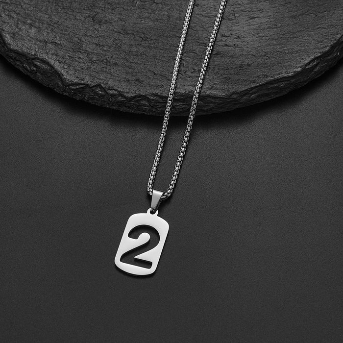 Lucky number necklace, punk style square pendant stainless steel accessories cross-border wholesale