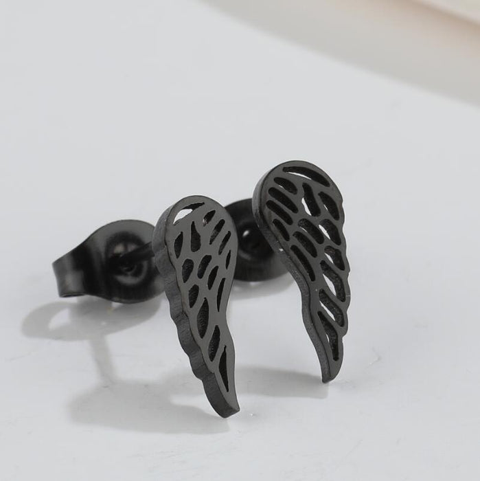 Feather and Wing Stainless Steel Stud Earrings - Vintage and Elegant Jewelry