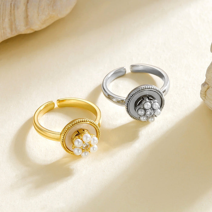 Wholesale adjustable copper micro-painted pearl flower ring