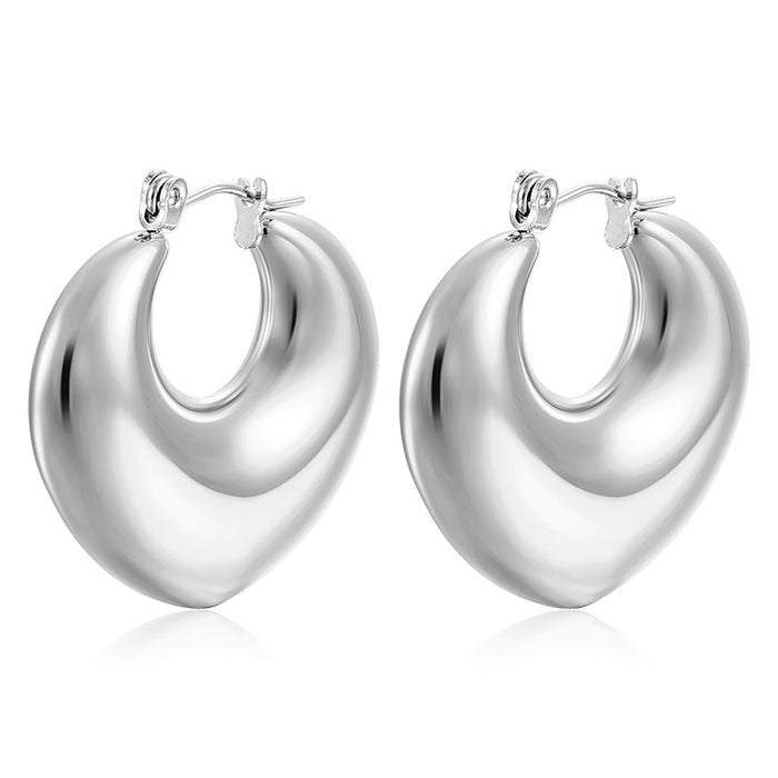 Stainless steel women's round real gold 18K oval light luxury hollow earrings