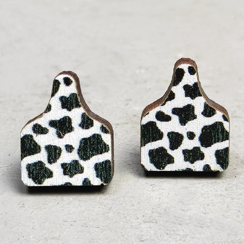 Leopard print horseshoe wooden earrings