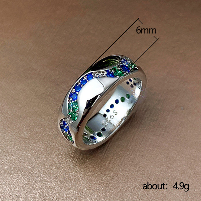 Blue green zircon couple ring simple innovative ring