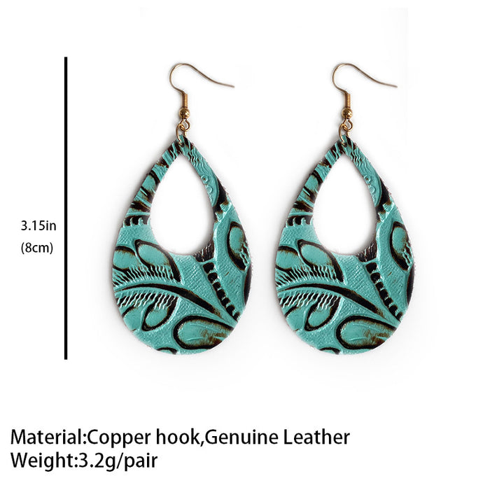 Classic Teardrop Cutout Embossed Leather Earrings with Vintage Style