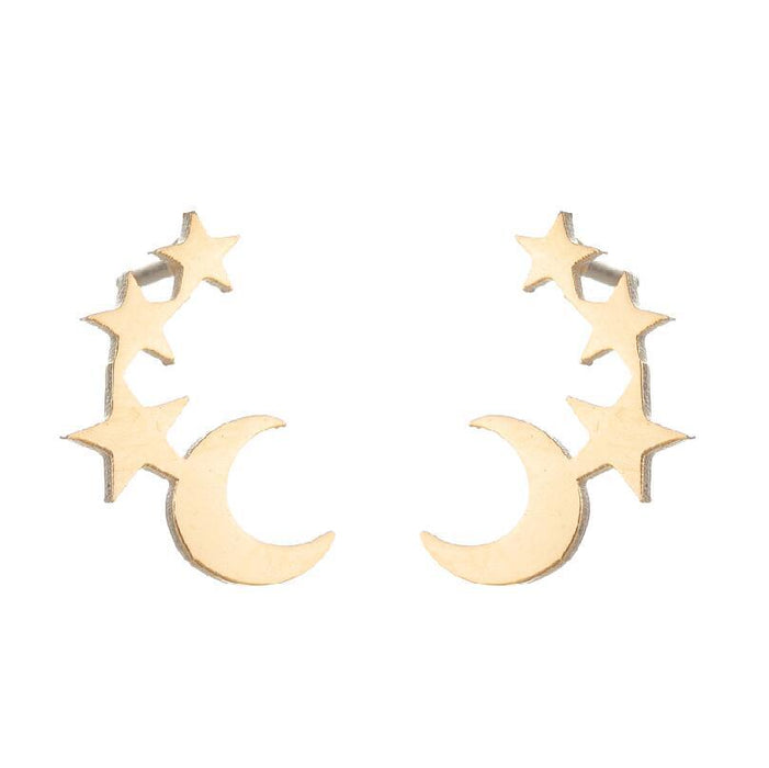 Pendientes de acero inoxidable con forma de estrella y luna: joyas geométricas sencillas y elegantes