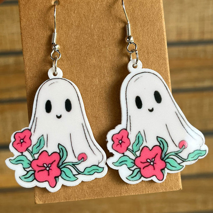 White Ghost Acrylic Halloween Earrings