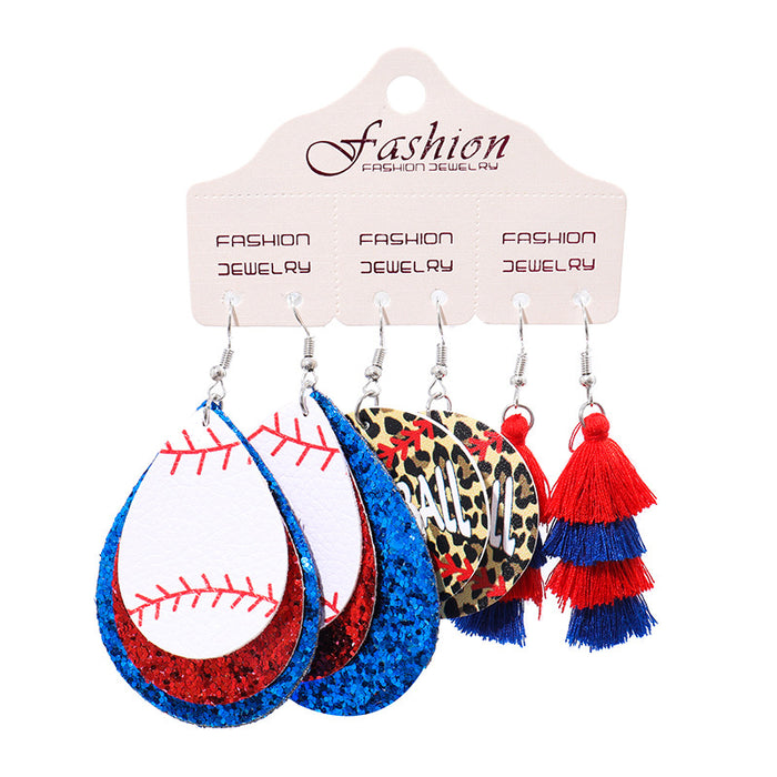 PU Leather Earring Set for Christmas with Football and Cheerleader Tassels