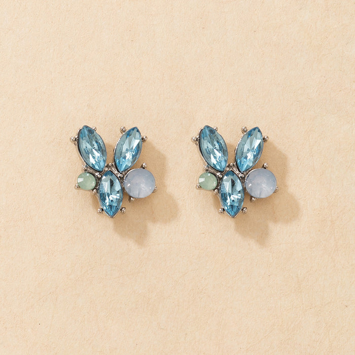 Blue diamond flower geometric stud earrings