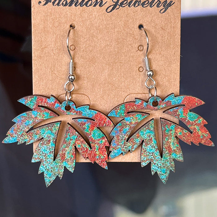 Vintage Hollow Leaf Earrings with Natural Pumpkin and Tree Leaf Design