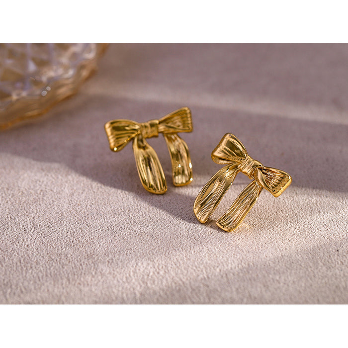 French Style Geometric Titanium Steel Earrings - Gold and Silver Plated Triple Line Design