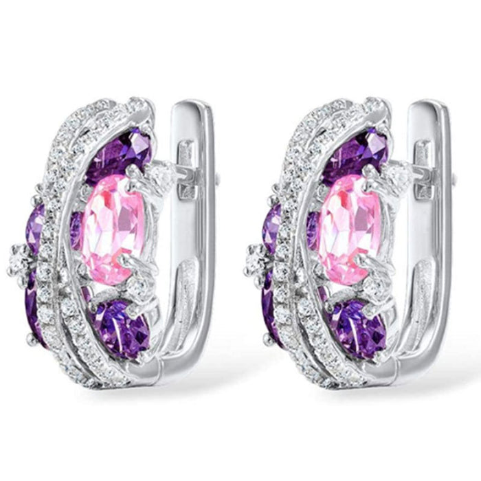 Pink zircon ear buckle vintage double-layer hollow earrings