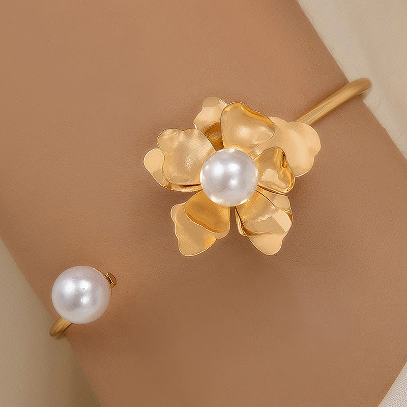 Floral Pearl Cuff Bracelet – Delicate Flower Jewelry