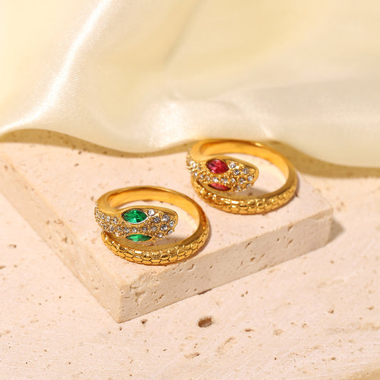 18K Gold Zircon Ring with Fine Beads - White and Green Stones