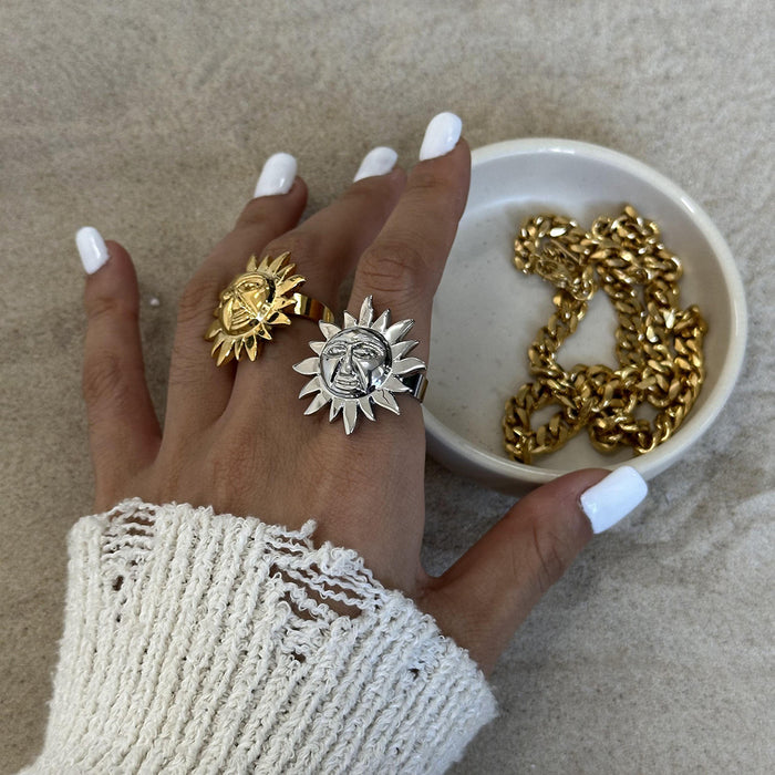 Stainless steel exaggerated sunflower open ring high-end