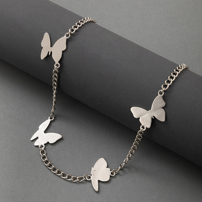 Trendy Butterfly Silver Necklace with Animal Metal Clavicle Chain