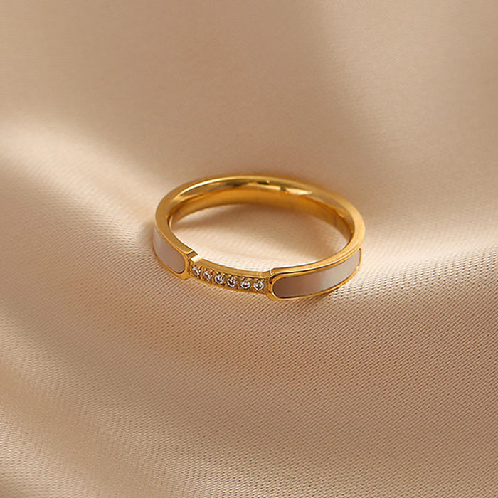 Wholesale titanium steel rose gold white mother-of-pearl micro-set shell rings