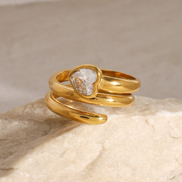 Stainless steel heart zircon ring