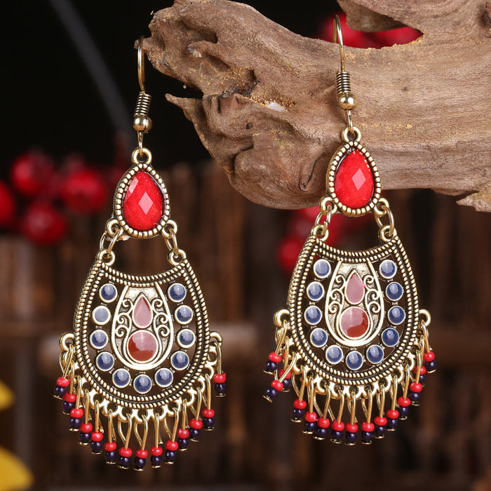 Ethnic Dreamcatcher Handmade Wire Wrapped Tassel Earrings with Vintage Bohemian Style