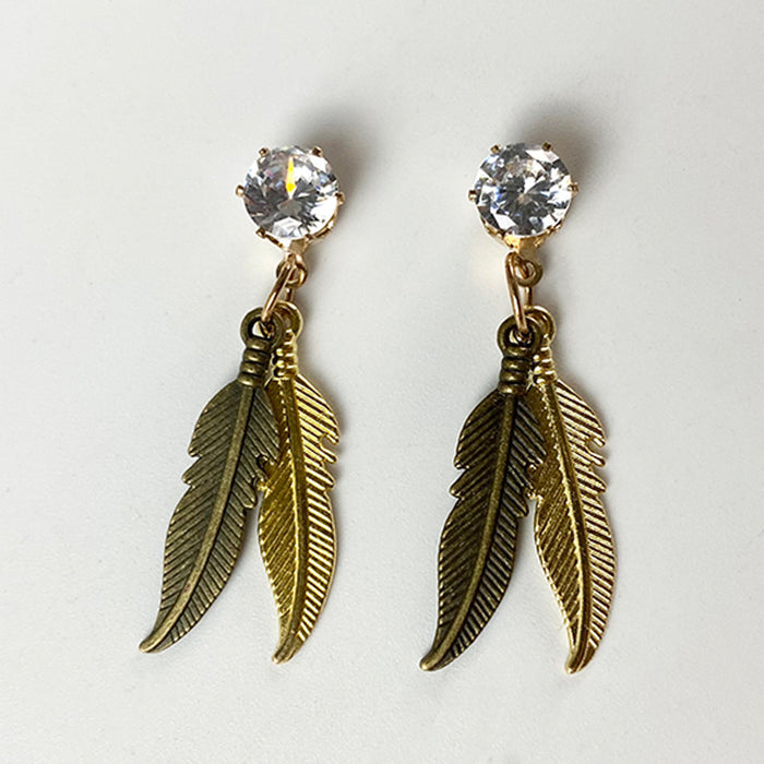 Western Vintage Feather Earrings with Zircon Long Pendant Design